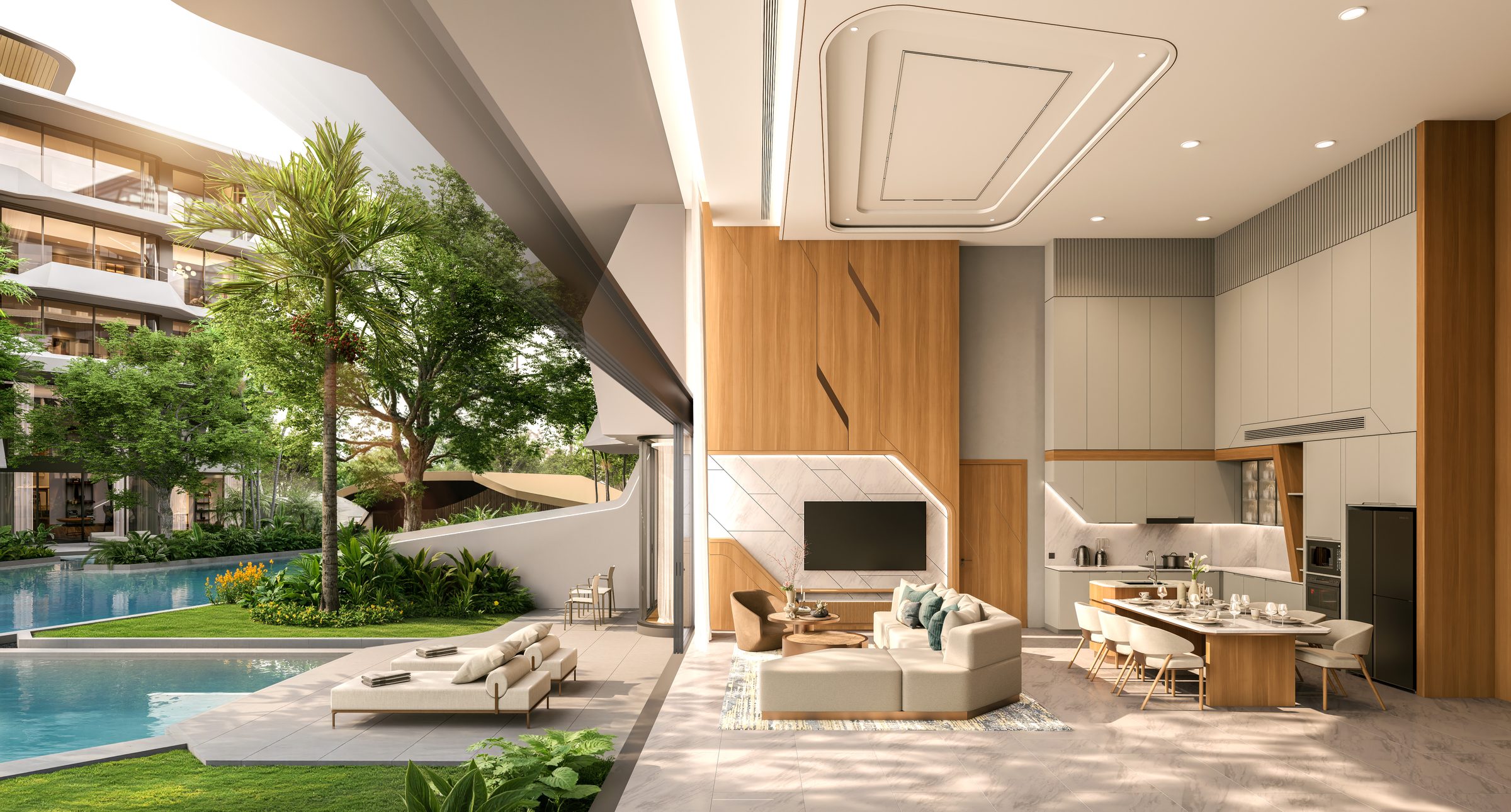 Pool-access unit interior with private pool