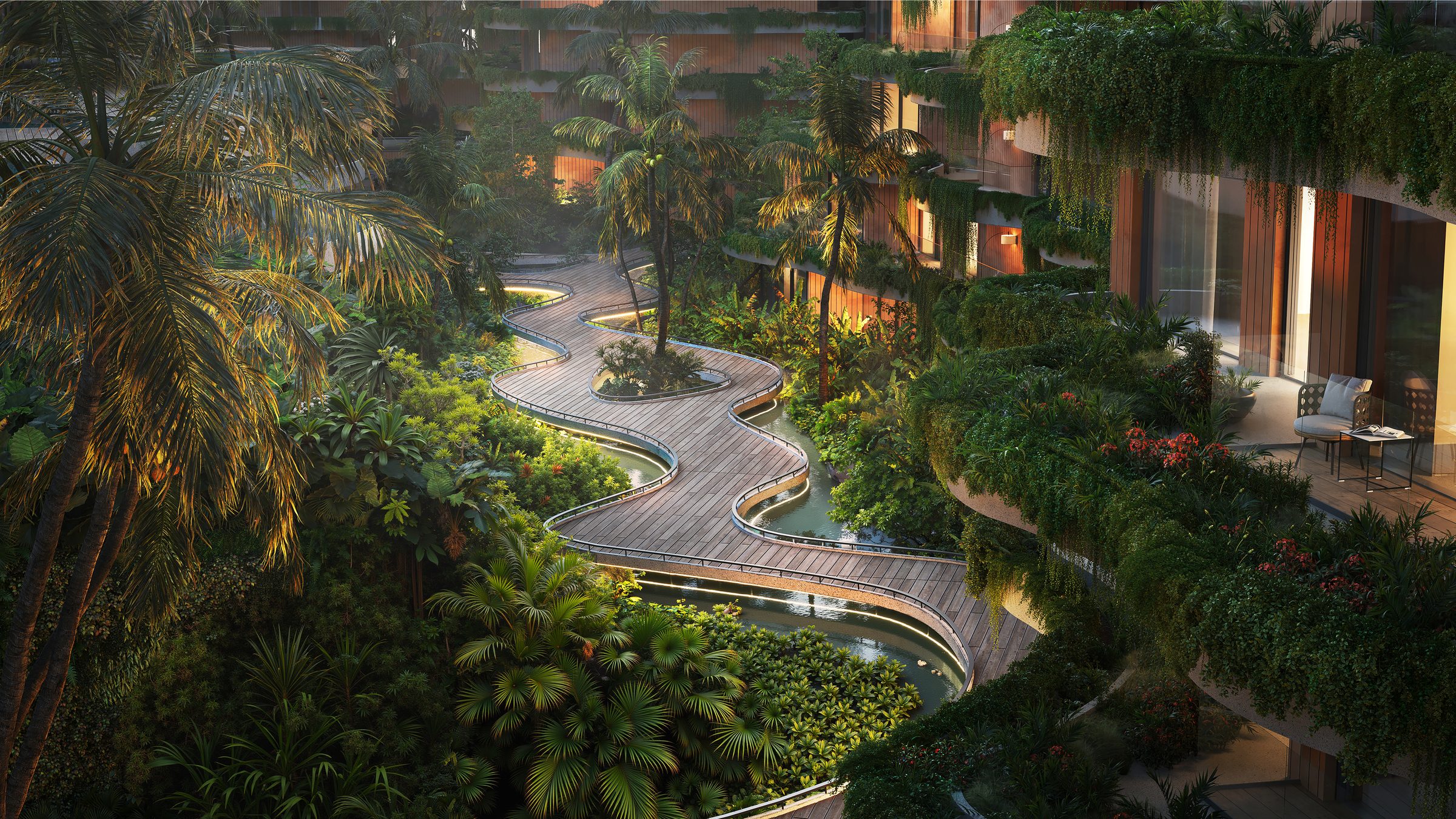 Aerial terraced walkways, Layan Verde