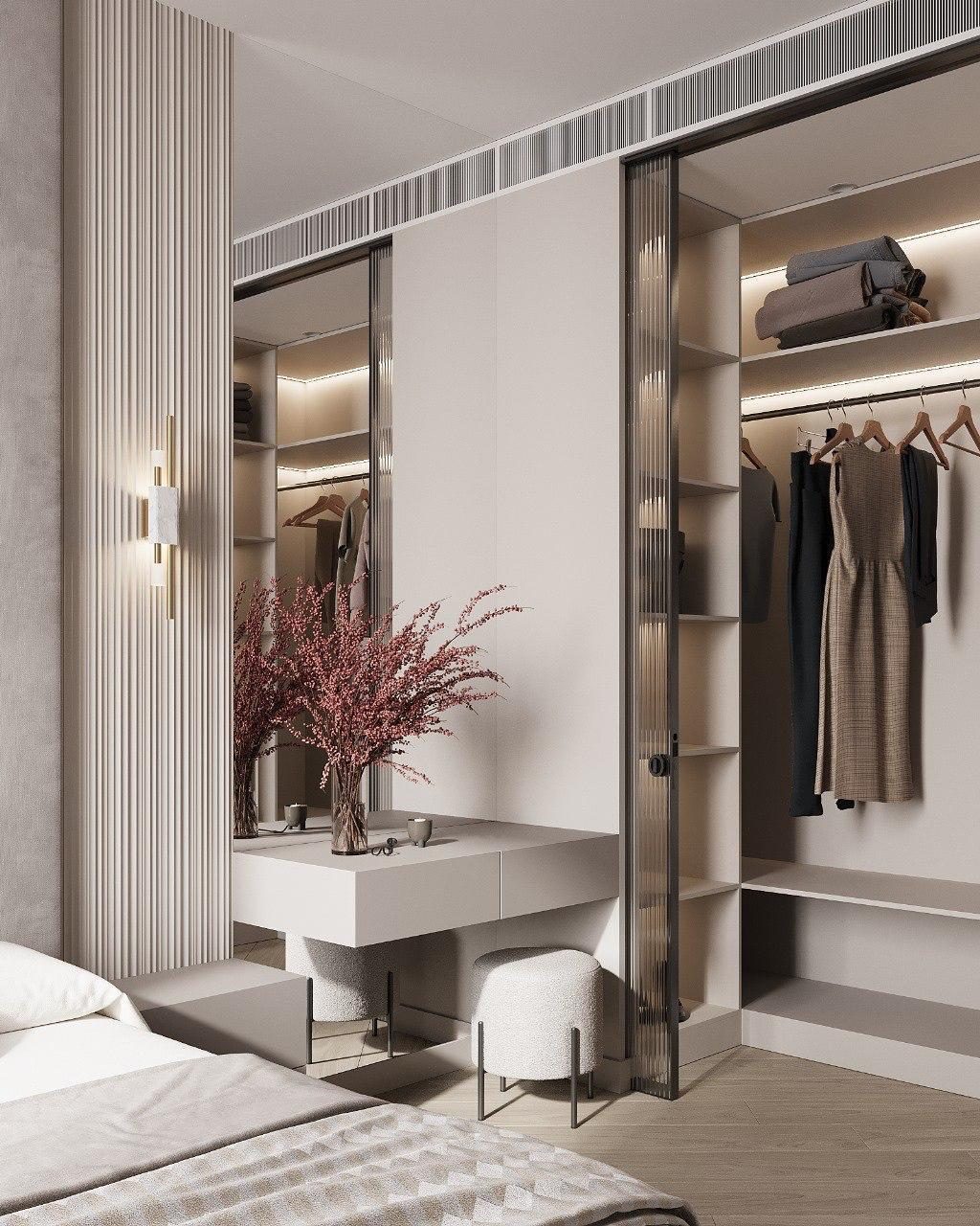 Walk-in wardrobe and dressing area, 1-bedroom unit
